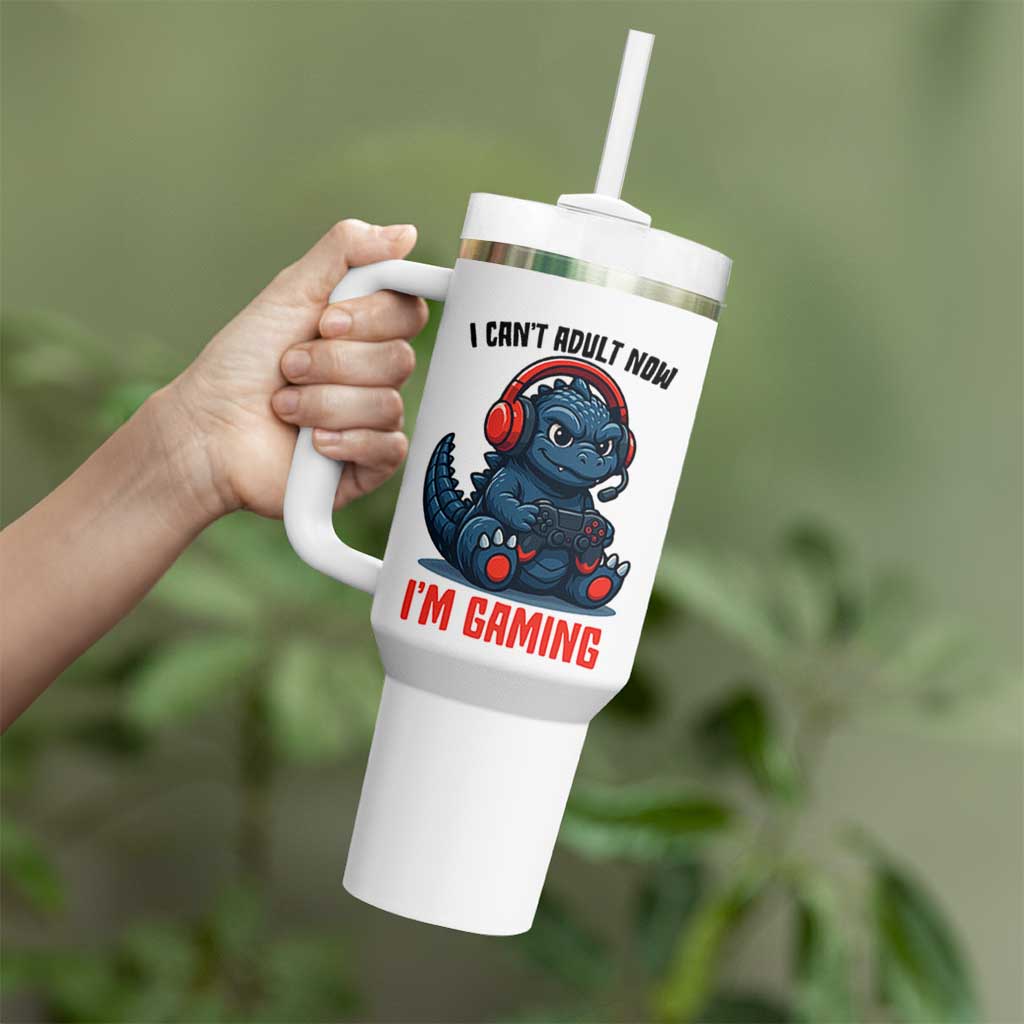 I Cant Adult Now Im Gaming Tumbler With Handle Funny Monster Playing Video Game