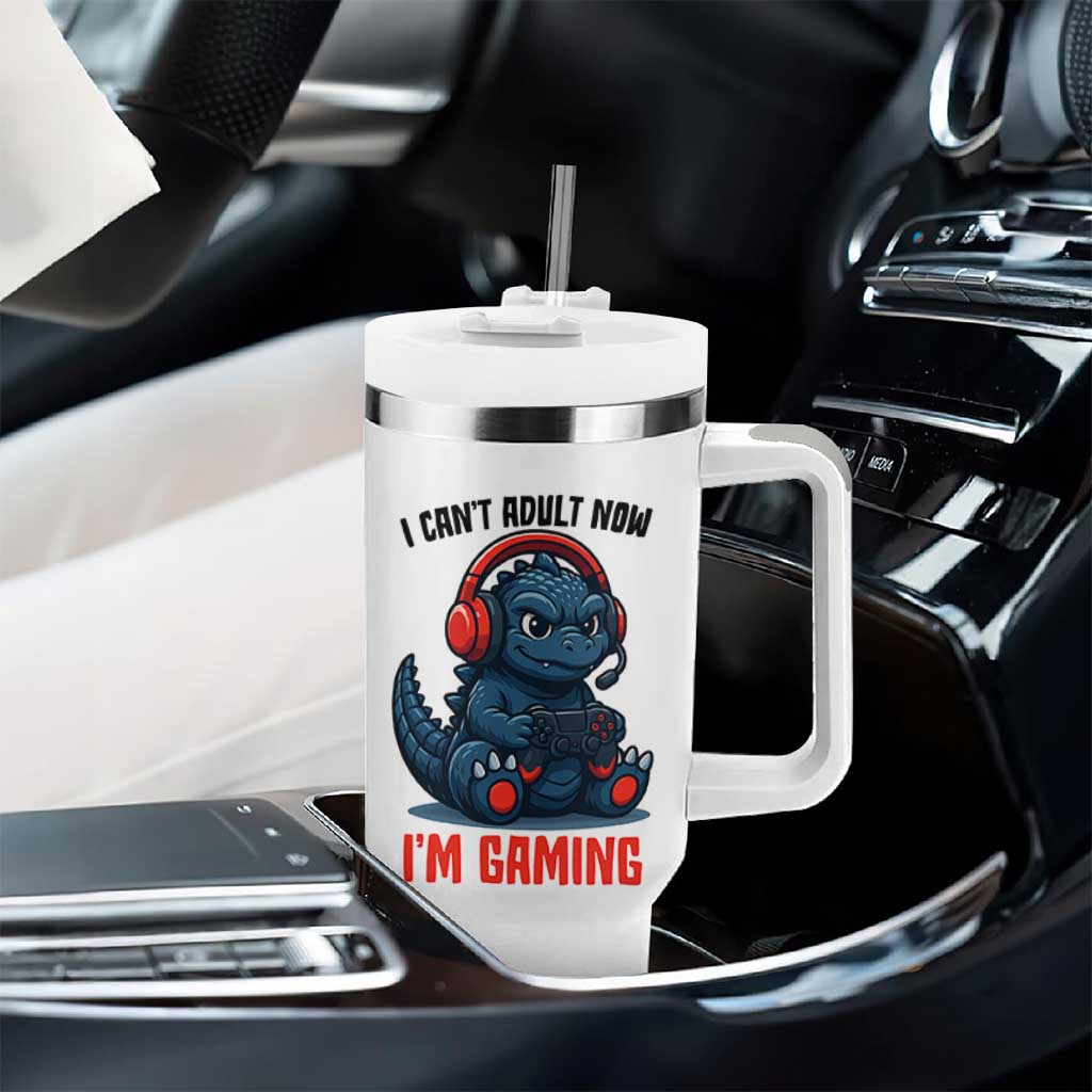 I Cant Adult Now Im Gaming Tumbler With Handle Funny Monster Playing Video Game