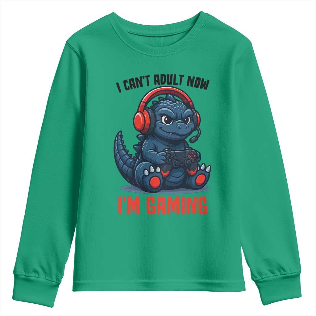 I Cant Adult Now Im Gaming Youth Sweatshirt Funny Monster Playing Video Game - Wonder Print Shop