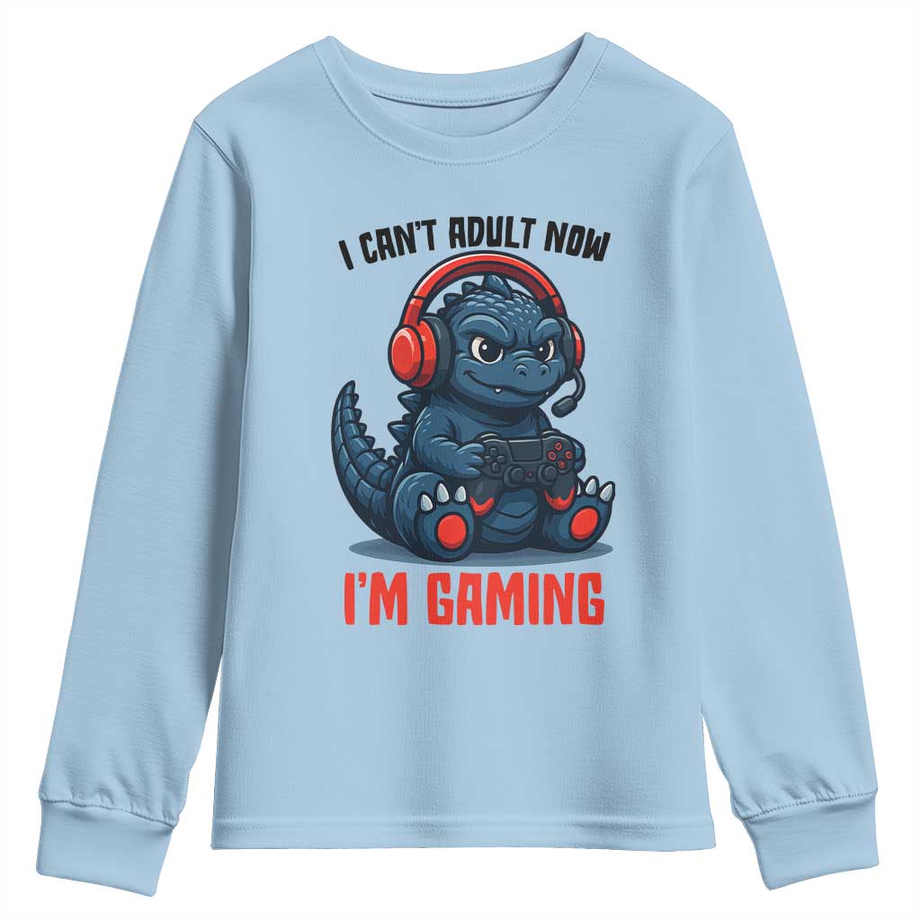 I Cant Adult Now Im Gaming Youth Sweatshirt Funny Monster Playing Video Game - Wonder Print Shop