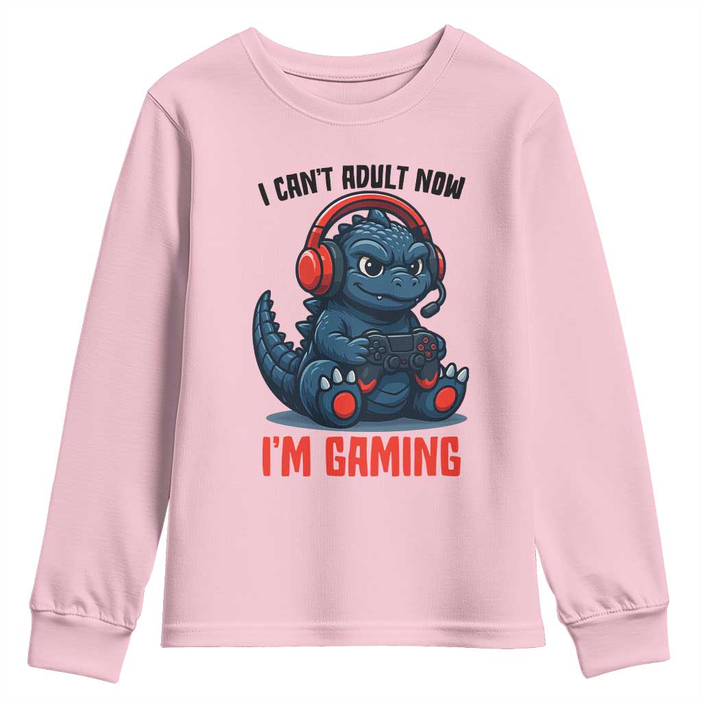I Cant Adult Now Im Gaming Youth Sweatshirt Funny Monster Playing Video Game - Wonder Print Shop