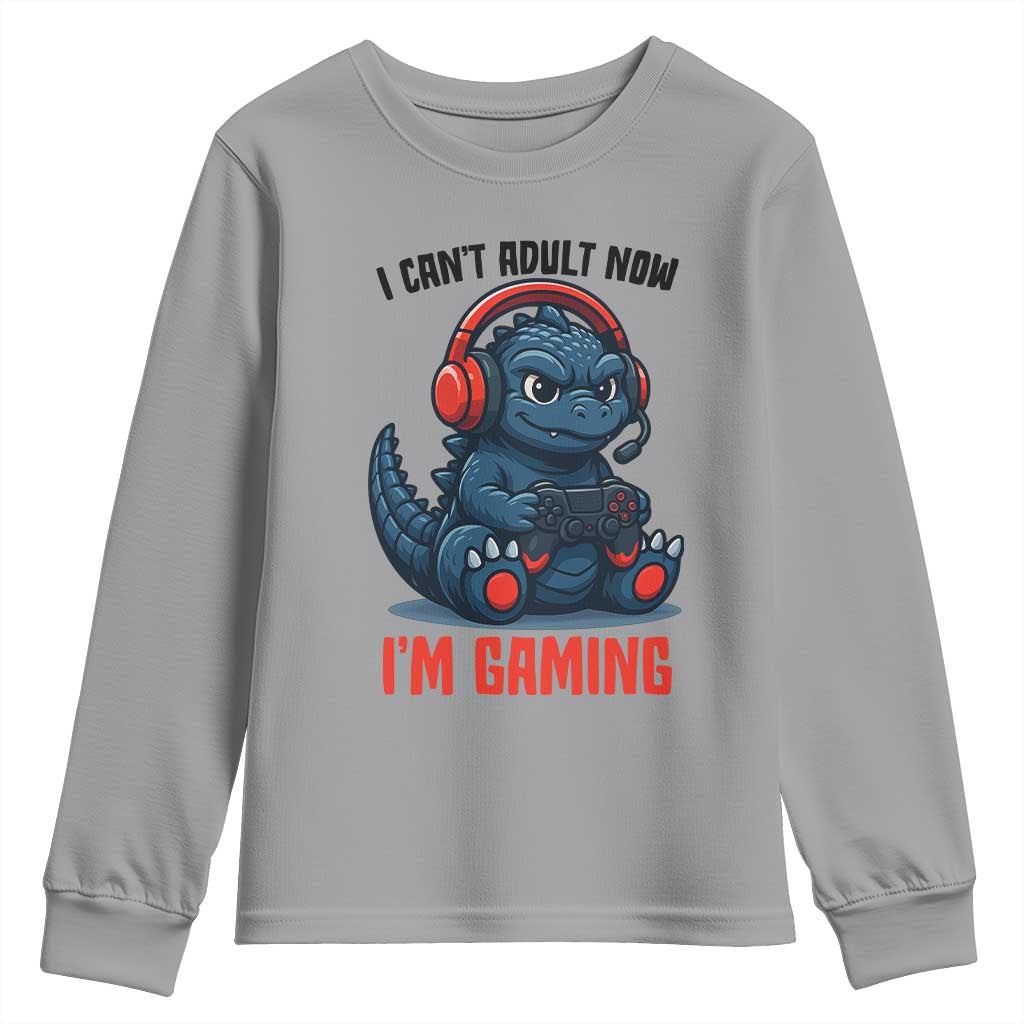 I Cant Adult Now Im Gaming Youth Sweatshirt Funny Monster Playing Video Game - Wonder Print Shop