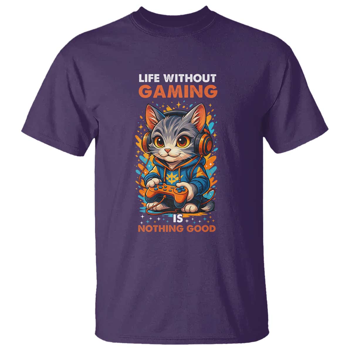 Funny Gamer Cat T Shirt Life Without Gaming Is Nothing Good - Wonder Print Shop