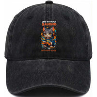 Funny Gamer Cat Washed Cotton Baseball Cap Life Without Gaming Is Nothing Good