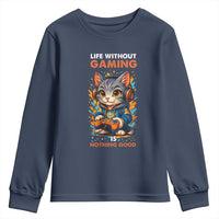 Funny Gamer Cat Youth Sweatshirt Life Without Gaming Is Nothing Good - Wonder Print Shop