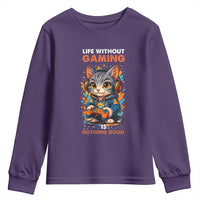 Funny Gamer Cat Youth Sweatshirt Life Without Gaming Is Nothing Good - Wonder Print Shop