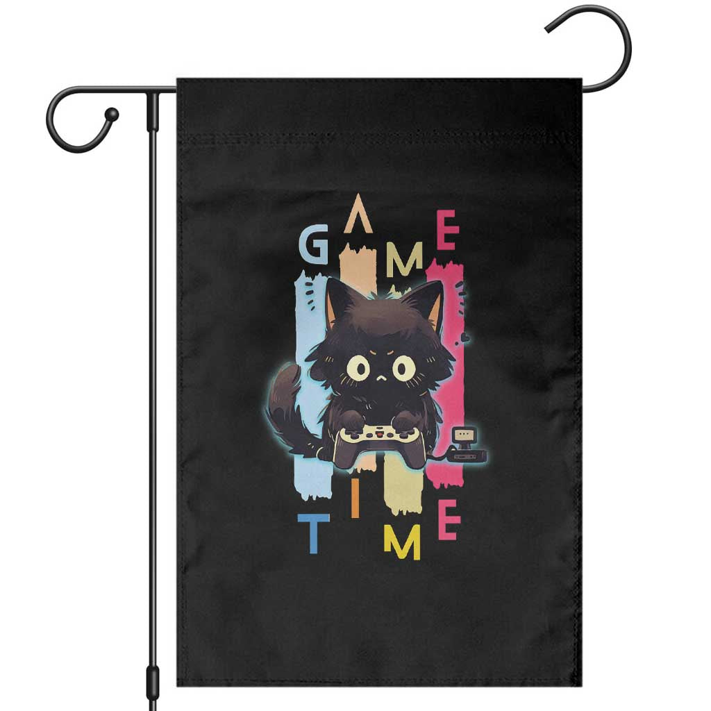 Game Time Garden Flag Cute Black Cat Gamer Lover Gift - Wonder Print Shop