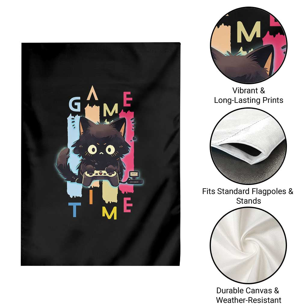 Game Time Garden Flag Cute Black Cat Gamer Lover Gift - Wonder Print Shop