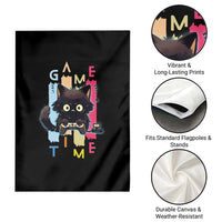 Game Time Garden Flag Cute Black Cat Gamer Lover Gift - Wonder Print Shop