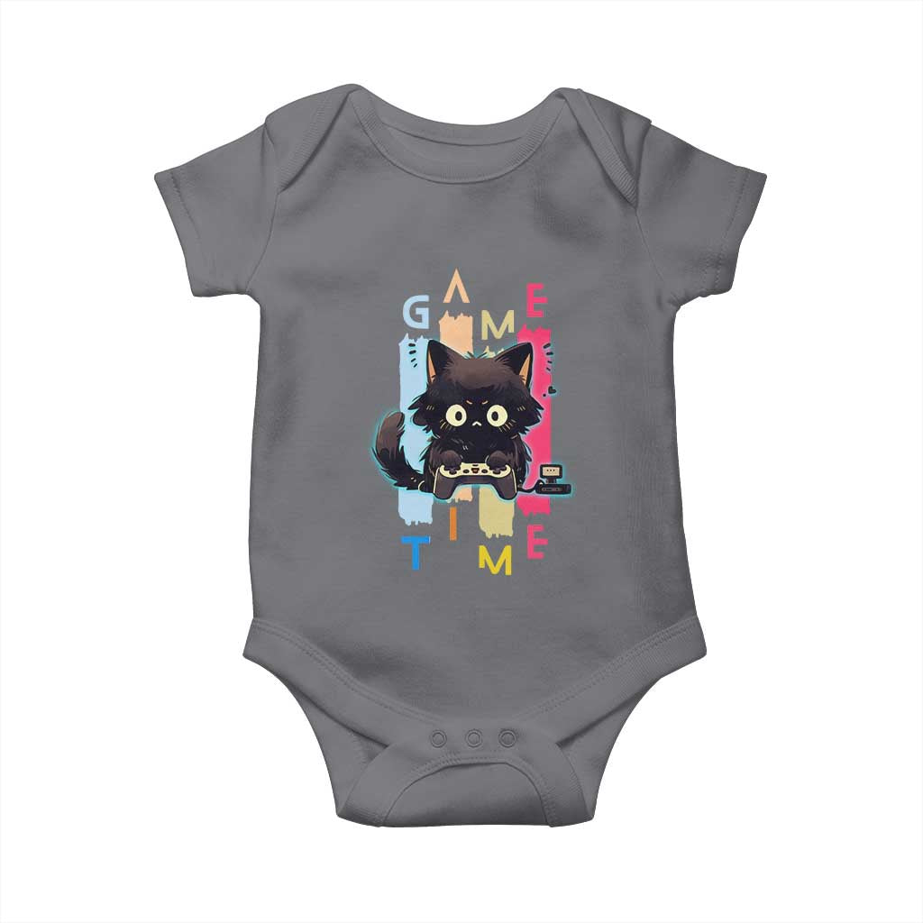 Game Time Baby Onesie Cute Black Cat Gamer Lover Gift - Wonder Print Shop