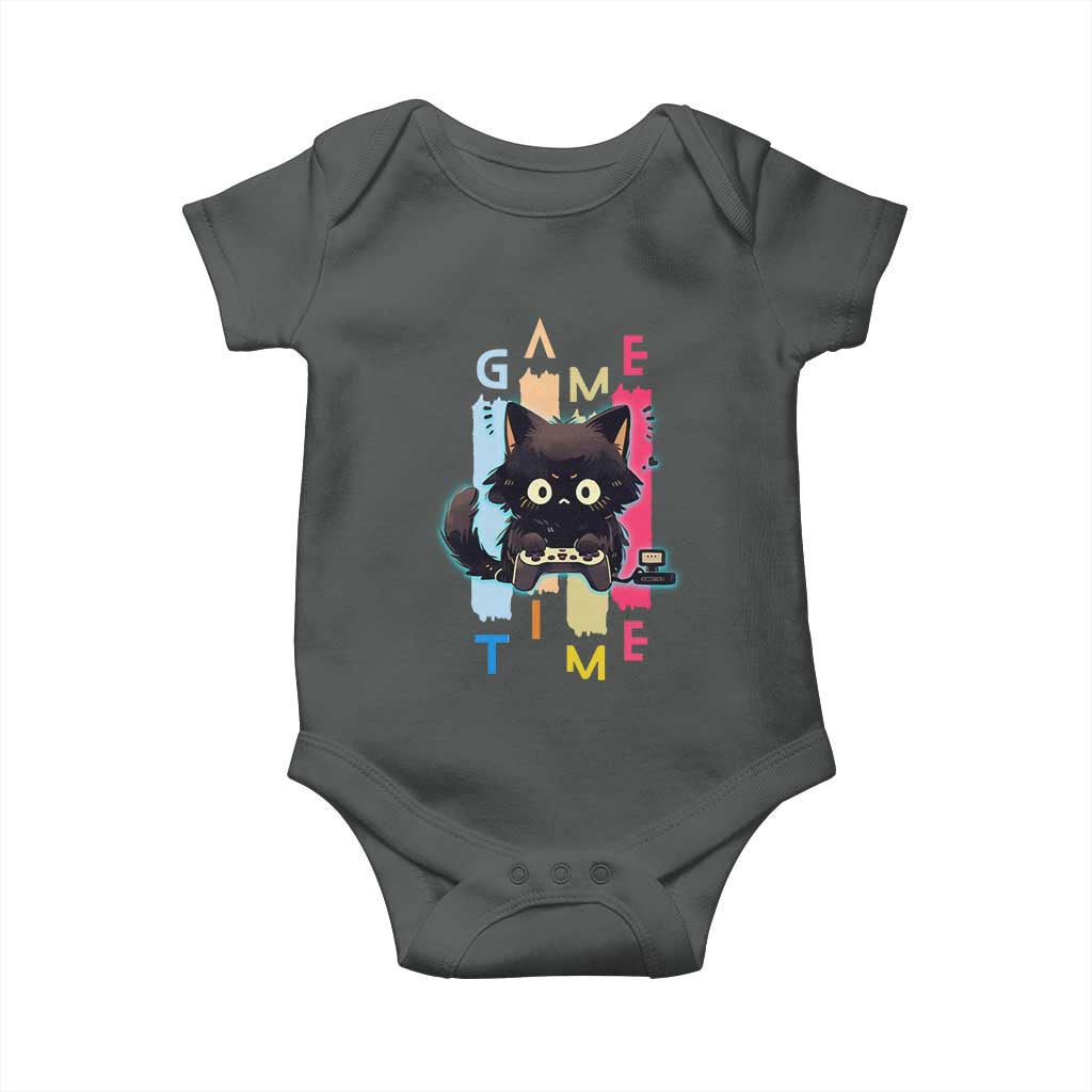 Game Time Baby Onesie Cute Black Cat Gamer Lover Gift - Wonder Print Shop