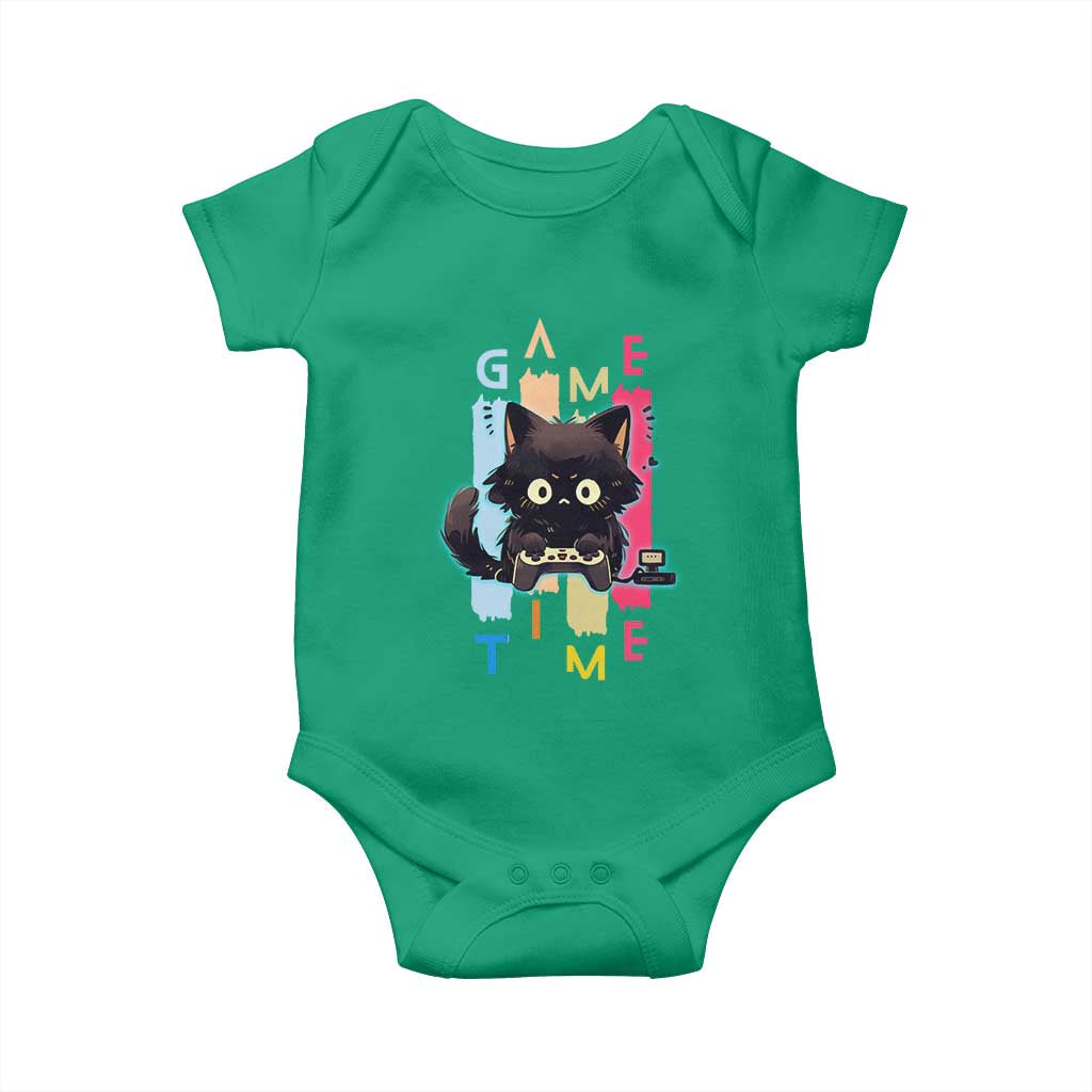 Game Time Baby Onesie Cute Black Cat Gamer Lover Gift - Wonder Print Shop