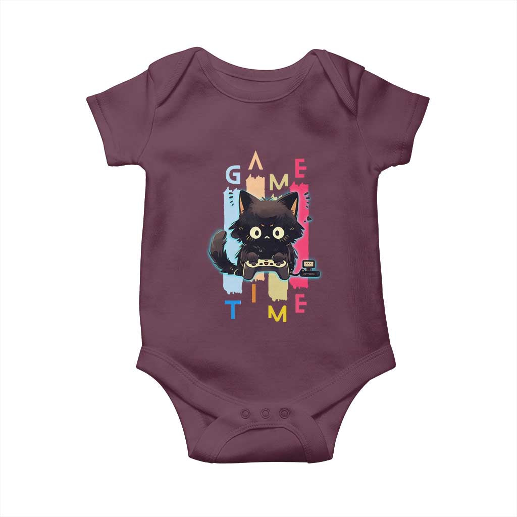 Game Time Baby Onesie Cute Black Cat Gamer Lover Gift - Wonder Print Shop