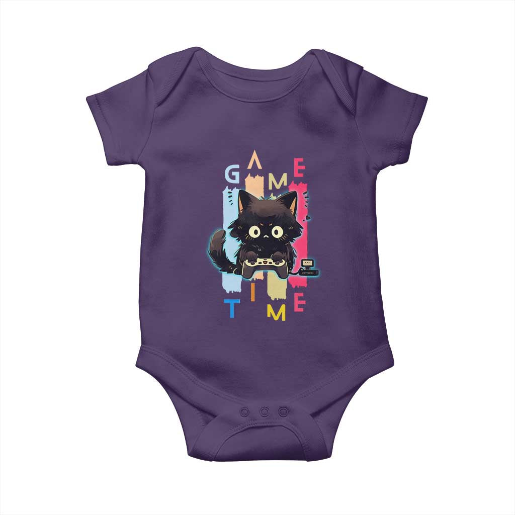 Game Time Baby Onesie Cute Black Cat Gamer Lover Gift - Wonder Print Shop