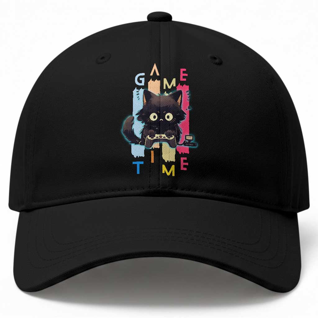 Game Time Baseball Cap Cute Black Cat Gamer Lover Gift