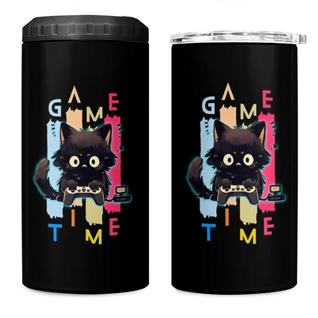 Game Time 4 in 1 Can Cooler Tumbler Cute Black Cat Gamer Lover Gift