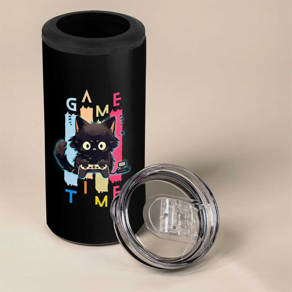 Game Time 4 in 1 Can Cooler Tumbler Cute Black Cat Gamer Lover Gift