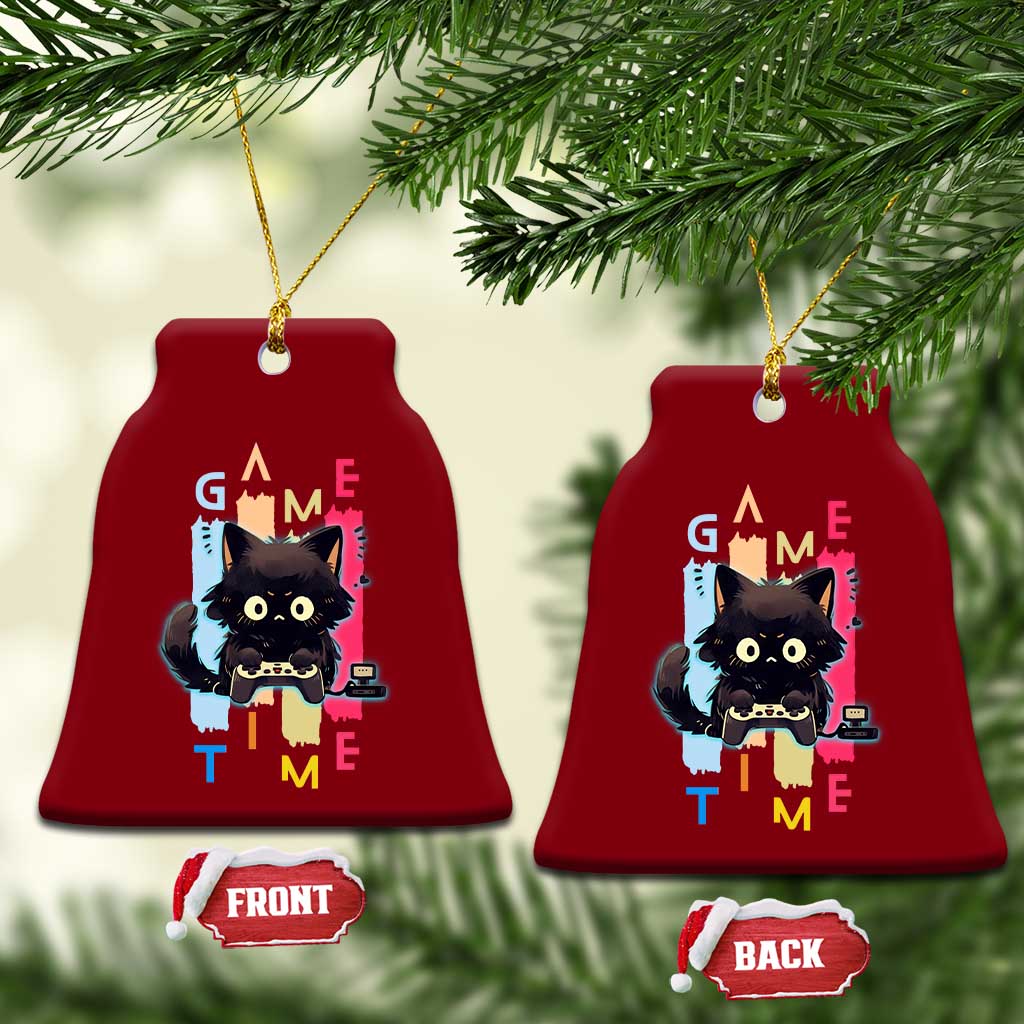 Game Time Ceramic Ornament Cute Black Cat Gamer Lover Gift - Wonder Print Shop