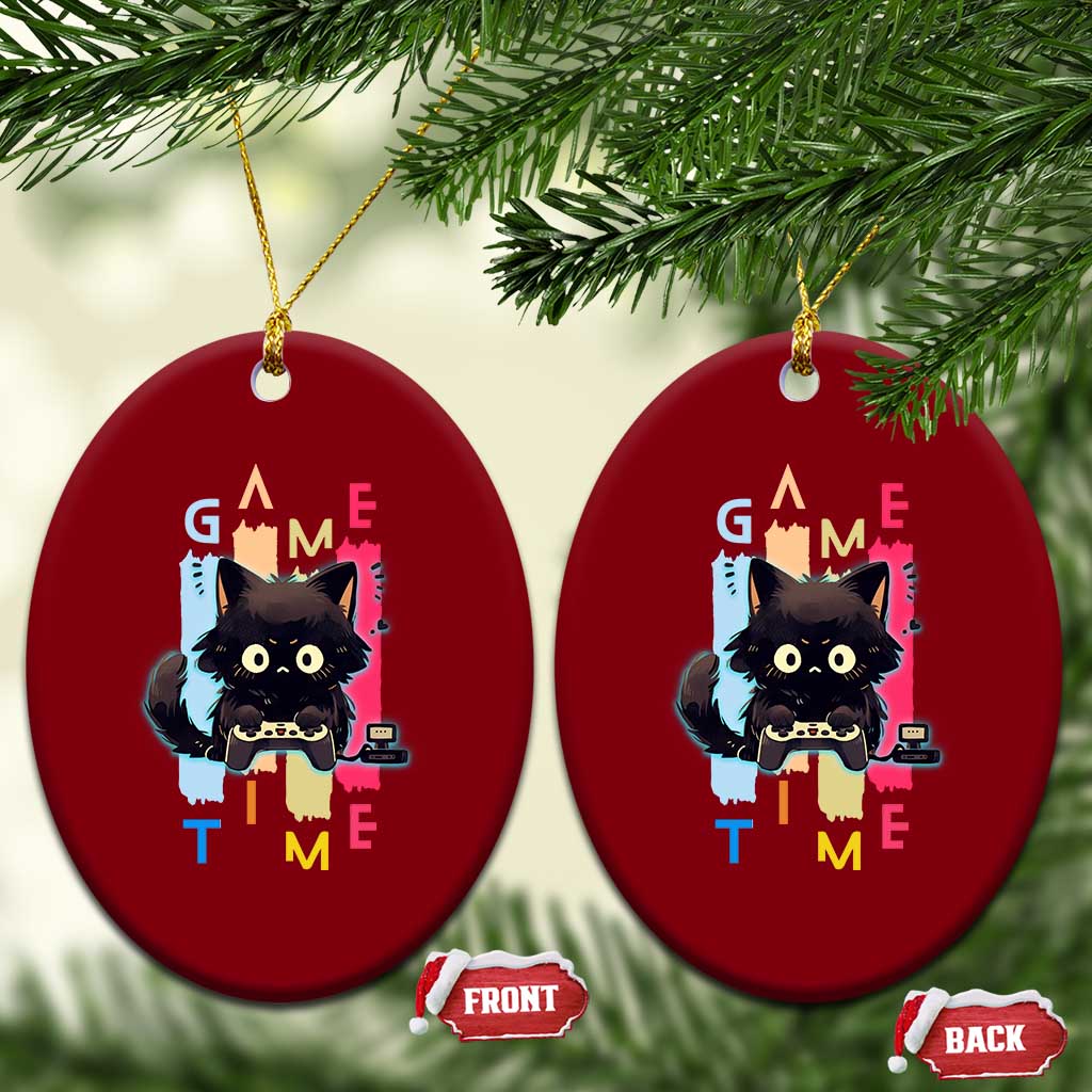Game Time Ceramic Ornament Cute Black Cat Gamer Lover Gift - Wonder Print Shop