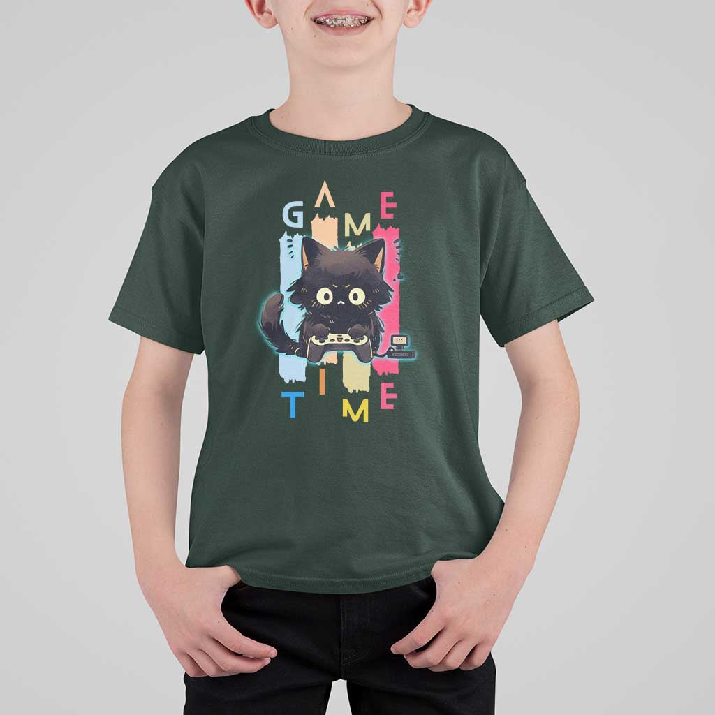 Game Time T Shirt For Kid Cute Black Cat Gamer Lover Gift - Wonder Print Shop