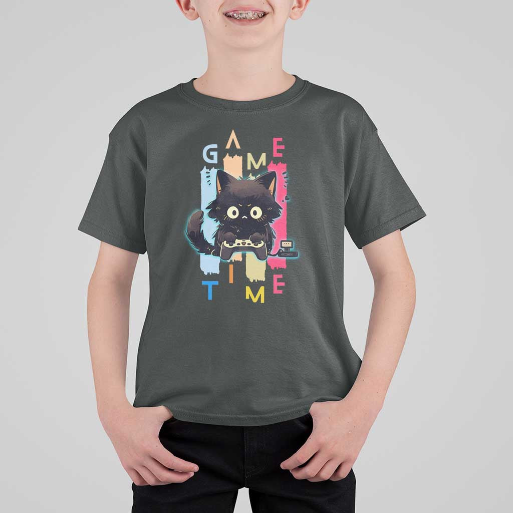 Game Time T Shirt For Kid Cute Black Cat Gamer Lover Gift - Wonder Print Shop
