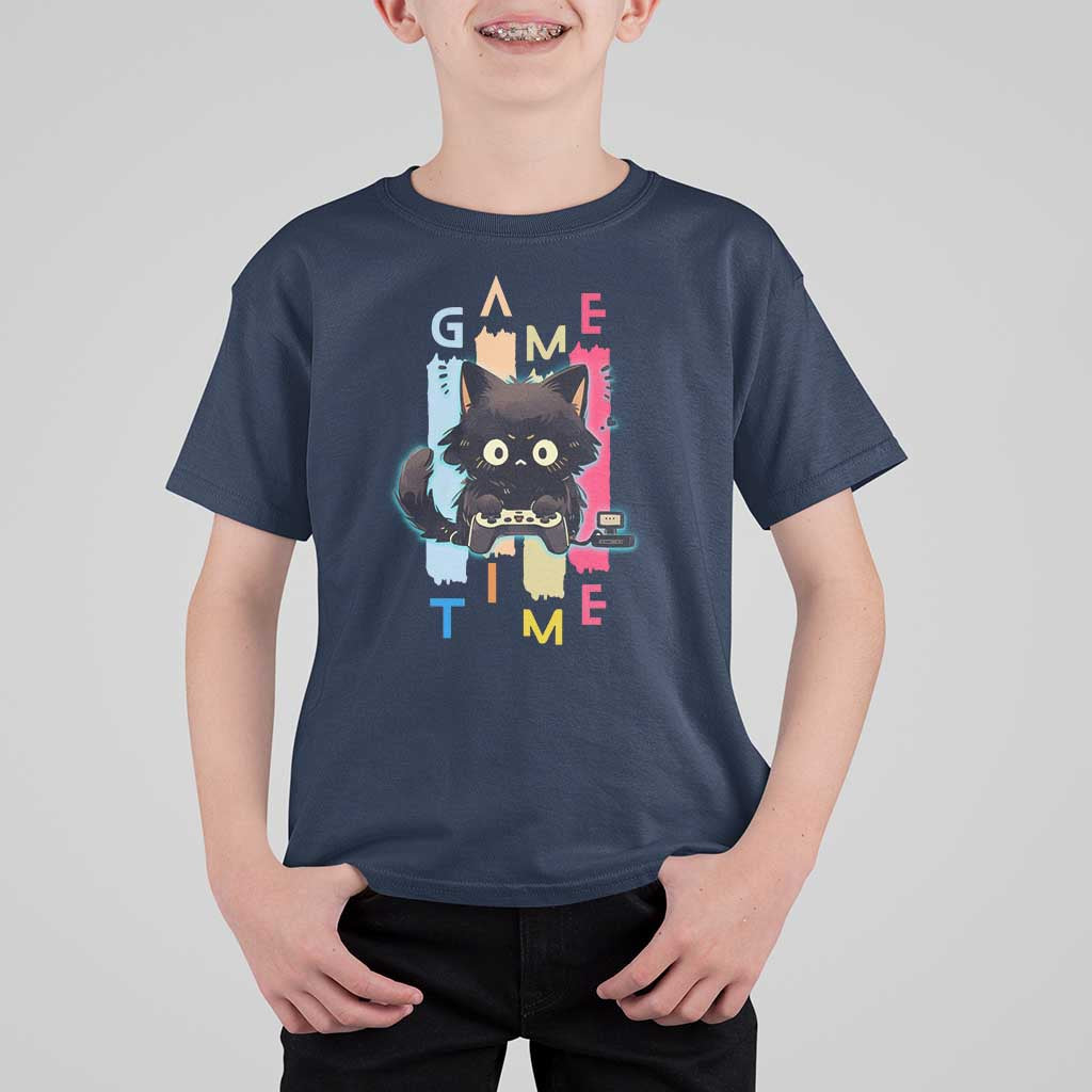 Game Time T Shirt For Kid Cute Black Cat Gamer Lover Gift - Wonder Print Shop