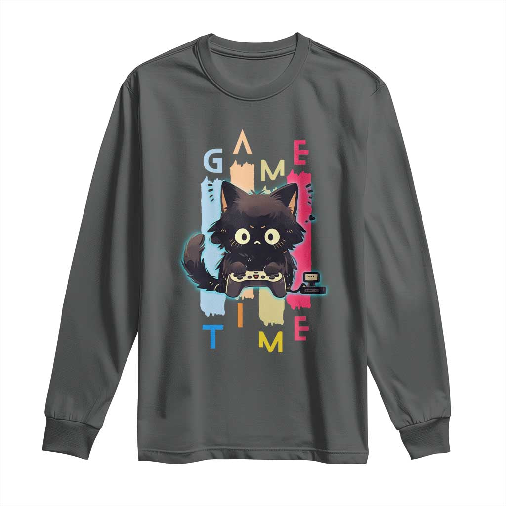 Game Time Long Sleeve Shirt Cute Black Cat Gamer Lover Gift - Wonder Print Shop