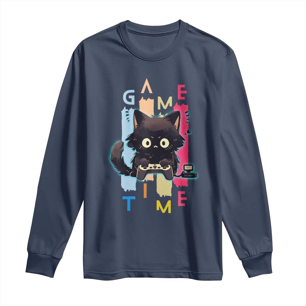Game Time Long Sleeve Shirt Cute Black Cat Gamer Lover Gift - Wonder Print Shop