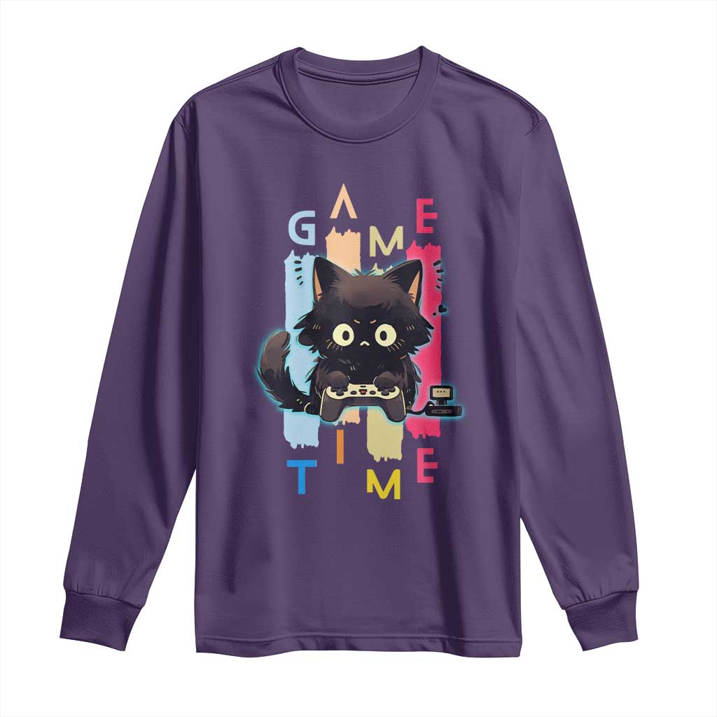 Game Time Long Sleeve Shirt Cute Black Cat Gamer Lover Gift - Wonder Print Shop