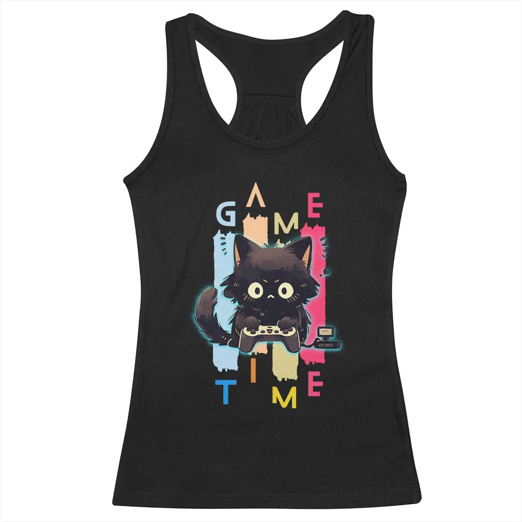 Game Time Racerback Tank Top Cute Black Cat Gamer Lover Gift - Wonder Print Shop