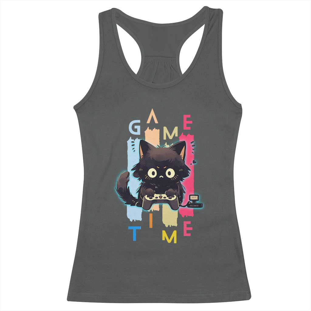 Game Time Racerback Tank Top Cute Black Cat Gamer Lover Gift - Wonder Print Shop