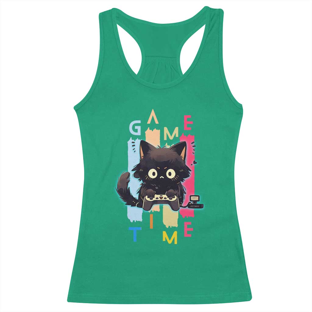Game Time Racerback Tank Top Cute Black Cat Gamer Lover Gift - Wonder Print Shop