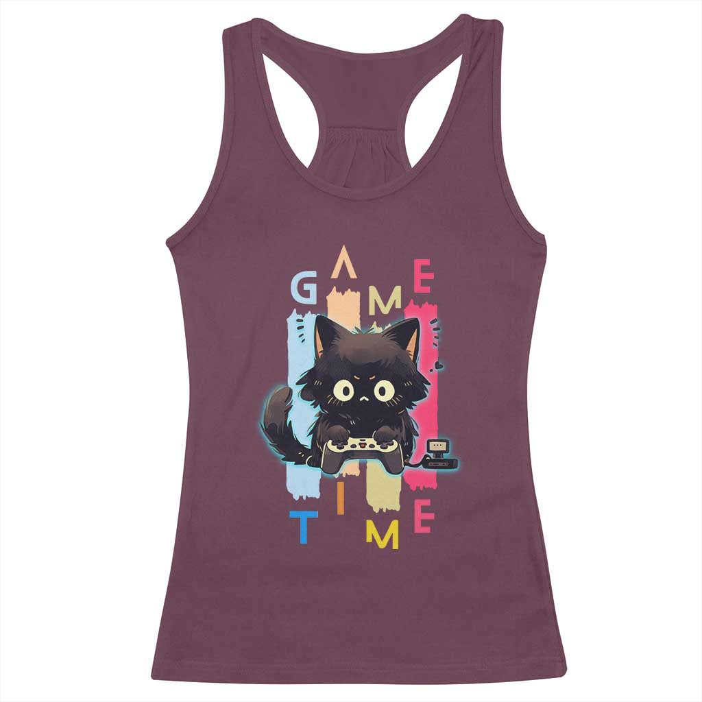Game Time Racerback Tank Top Cute Black Cat Gamer Lover Gift - Wonder Print Shop