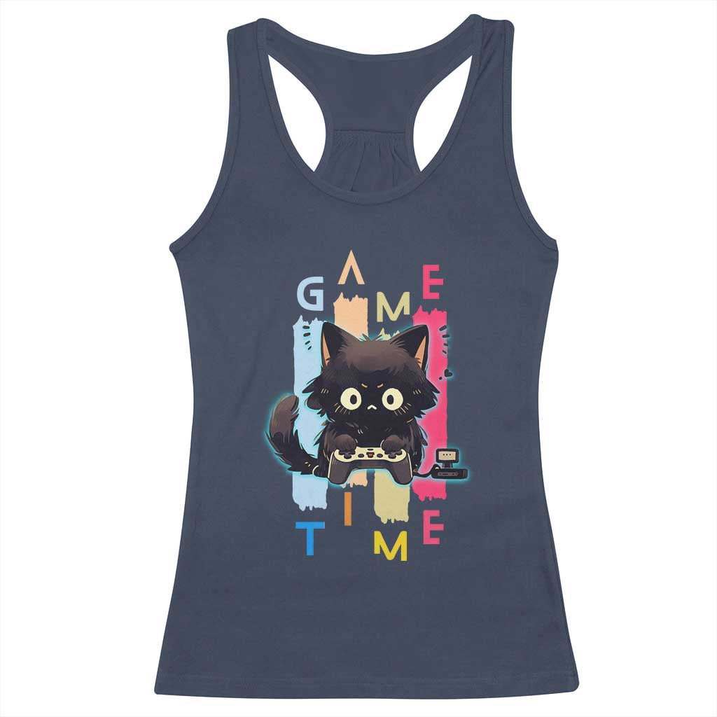 Game Time Racerback Tank Top Cute Black Cat Gamer Lover Gift - Wonder Print Shop