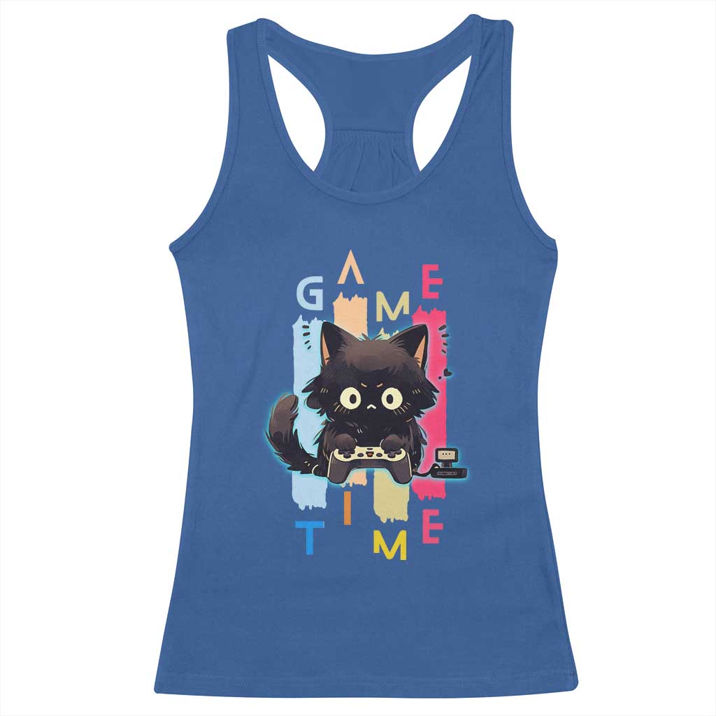Game Time Racerback Tank Top Cute Black Cat Gamer Lover Gift - Wonder Print Shop