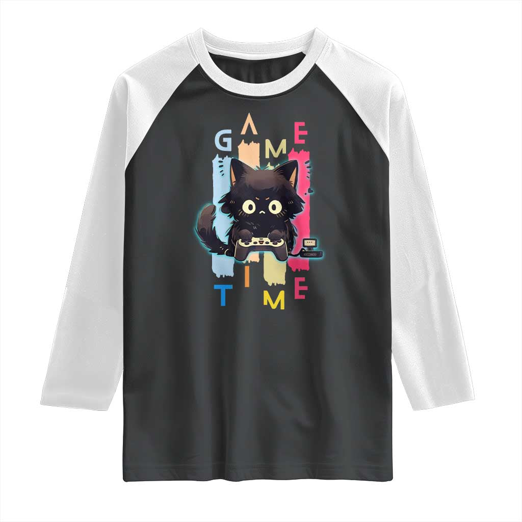 Game Time Raglan Shirt Cute Black Cat Gamer Lover Gift - Wonder Print Shop
