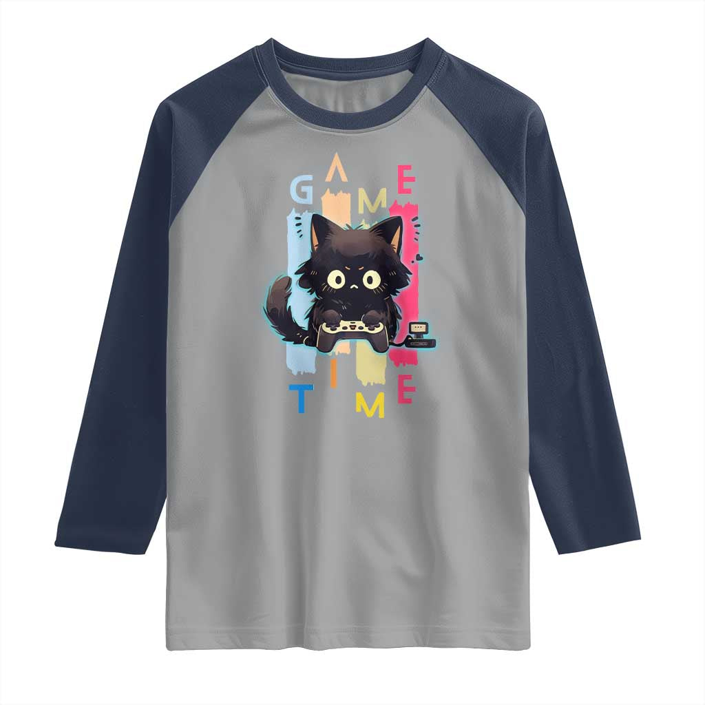 Game Time Raglan Shirt Cute Black Cat Gamer Lover Gift - Wonder Print Shop