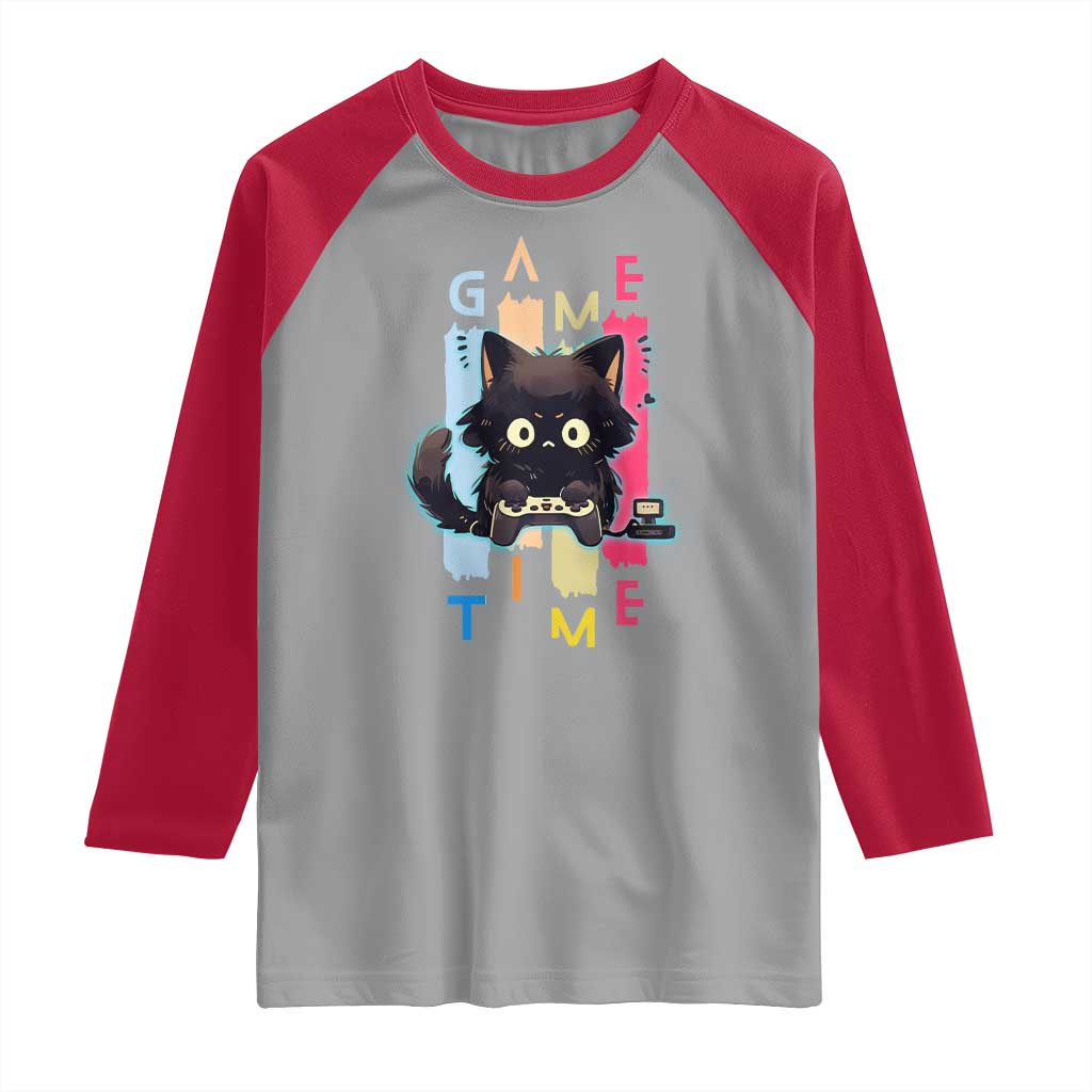 Game Time Raglan Shirt Cute Black Cat Gamer Lover Gift - Wonder Print Shop