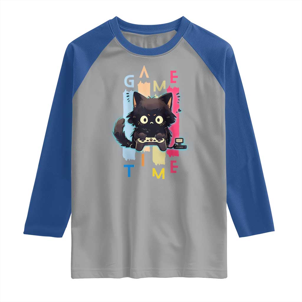 Game Time Raglan Shirt Cute Black Cat Gamer Lover Gift - Wonder Print Shop