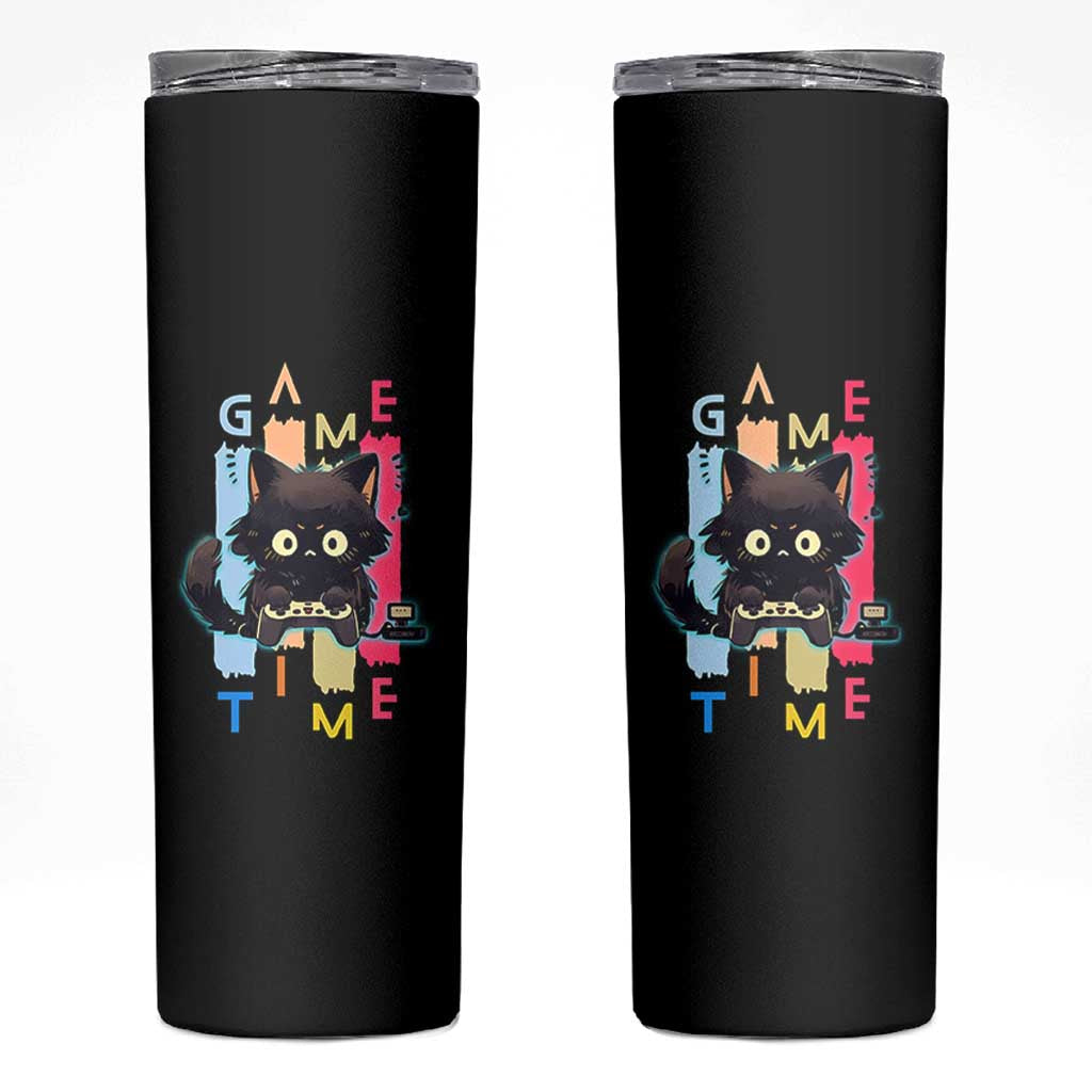 Game Time Skinny Tumbler Cute Black Cat Gamer Lover Gift