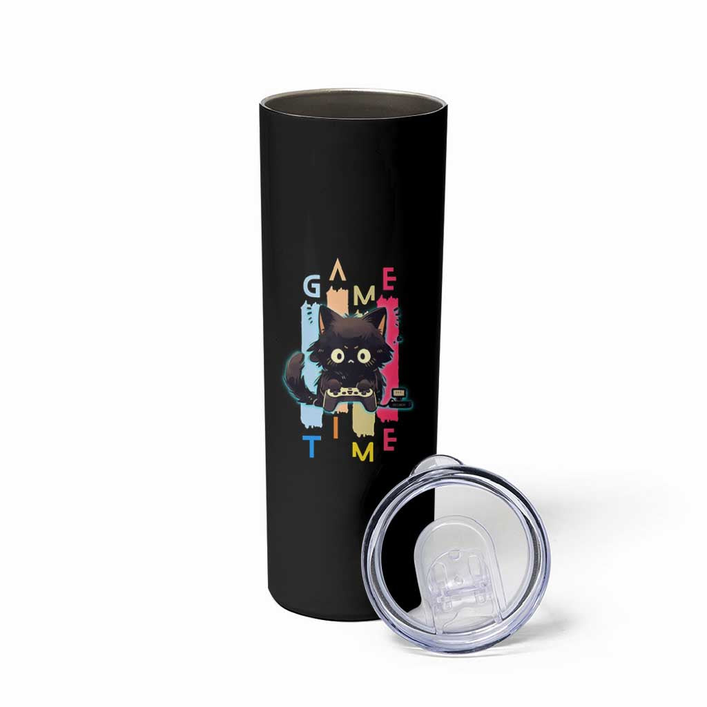 Game Time Skinny Tumbler Cute Black Cat Gamer Lover Gift