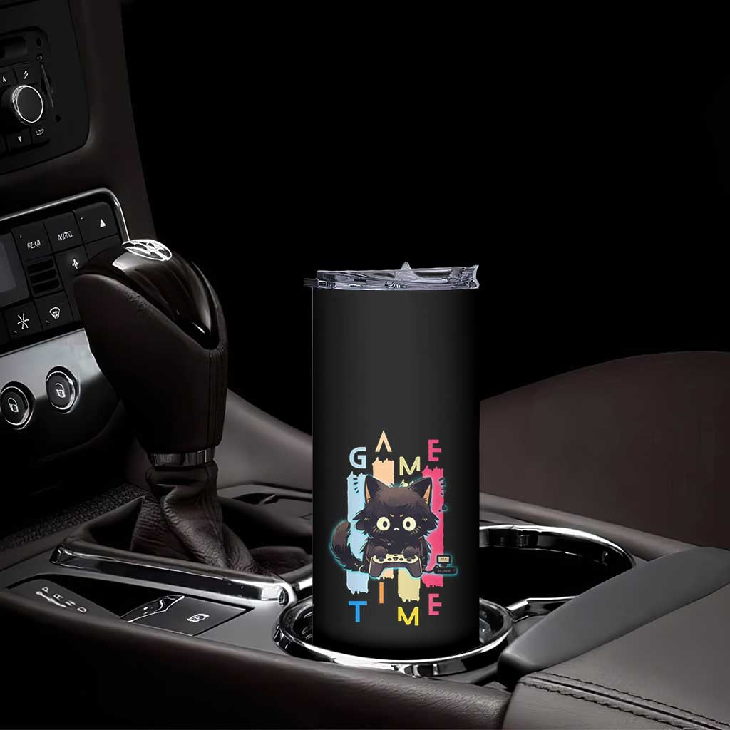 Game Time Skinny Tumbler Cute Black Cat Gamer Lover Gift