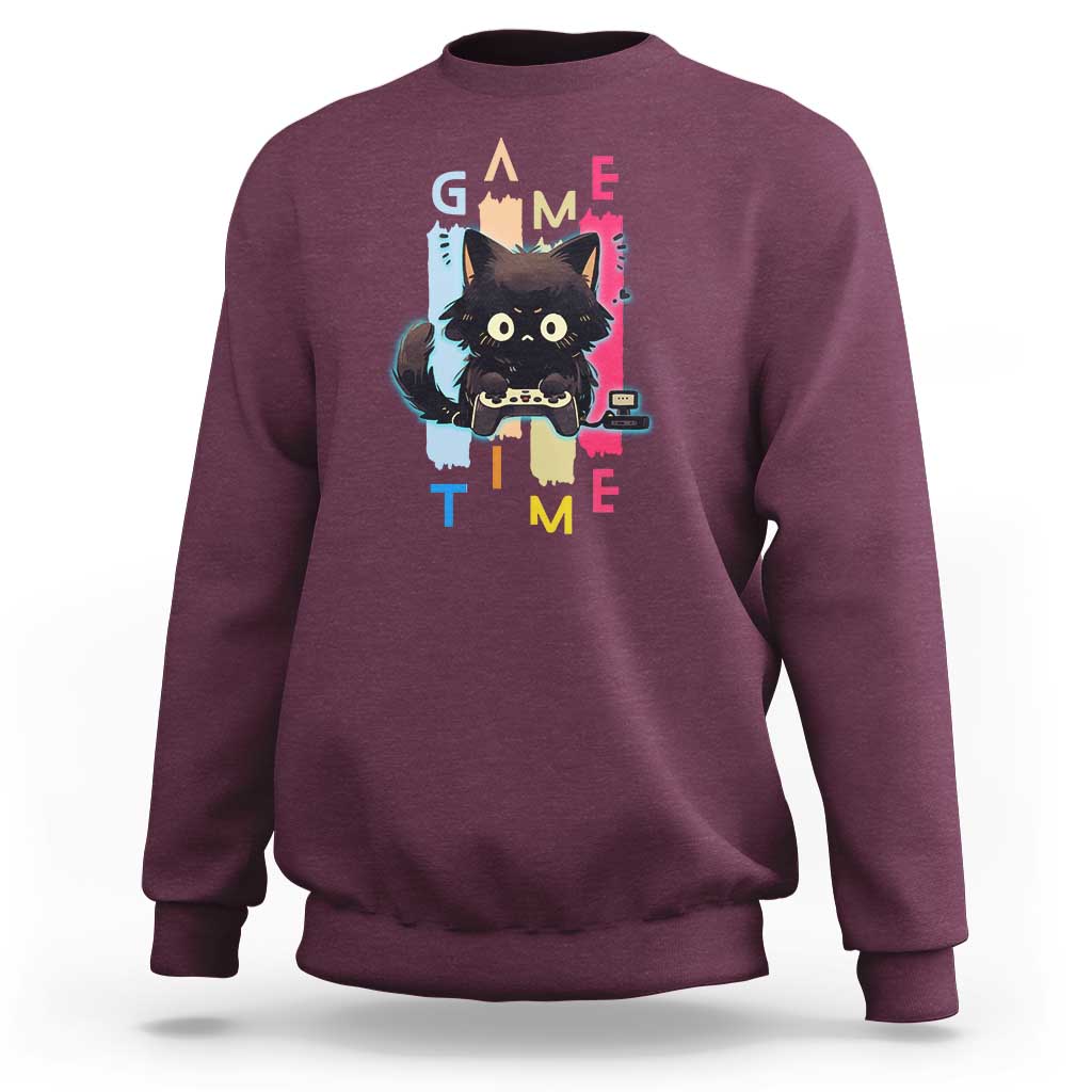 Game Time Sweatshirt Cute Black Cat Gamer Lover Gift - Wonder Print Shop