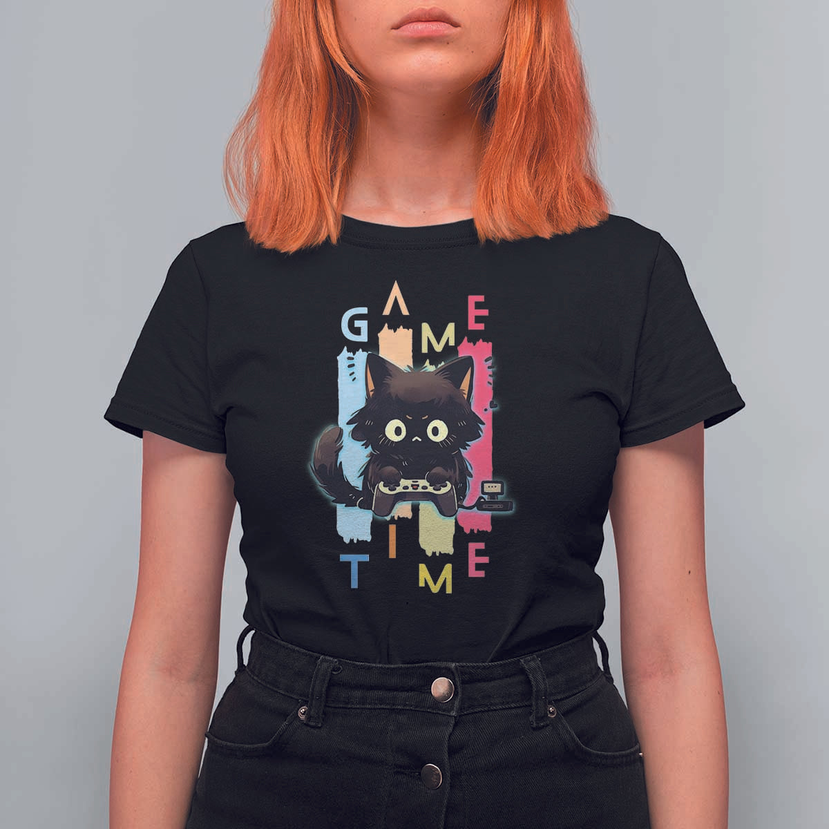 Game Time T Shirt For Women Cute Black Cat Gamer Lover Gift - Wonder Print Shop