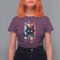 Game Time T Shirt For Women Cute Black Cat Gamer Lover Gift - Wonder Print Shop