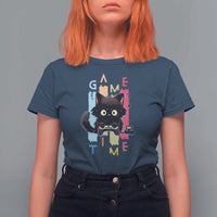 Game Time T Shirt For Women Cute Black Cat Gamer Lover Gift - Wonder Print Shop