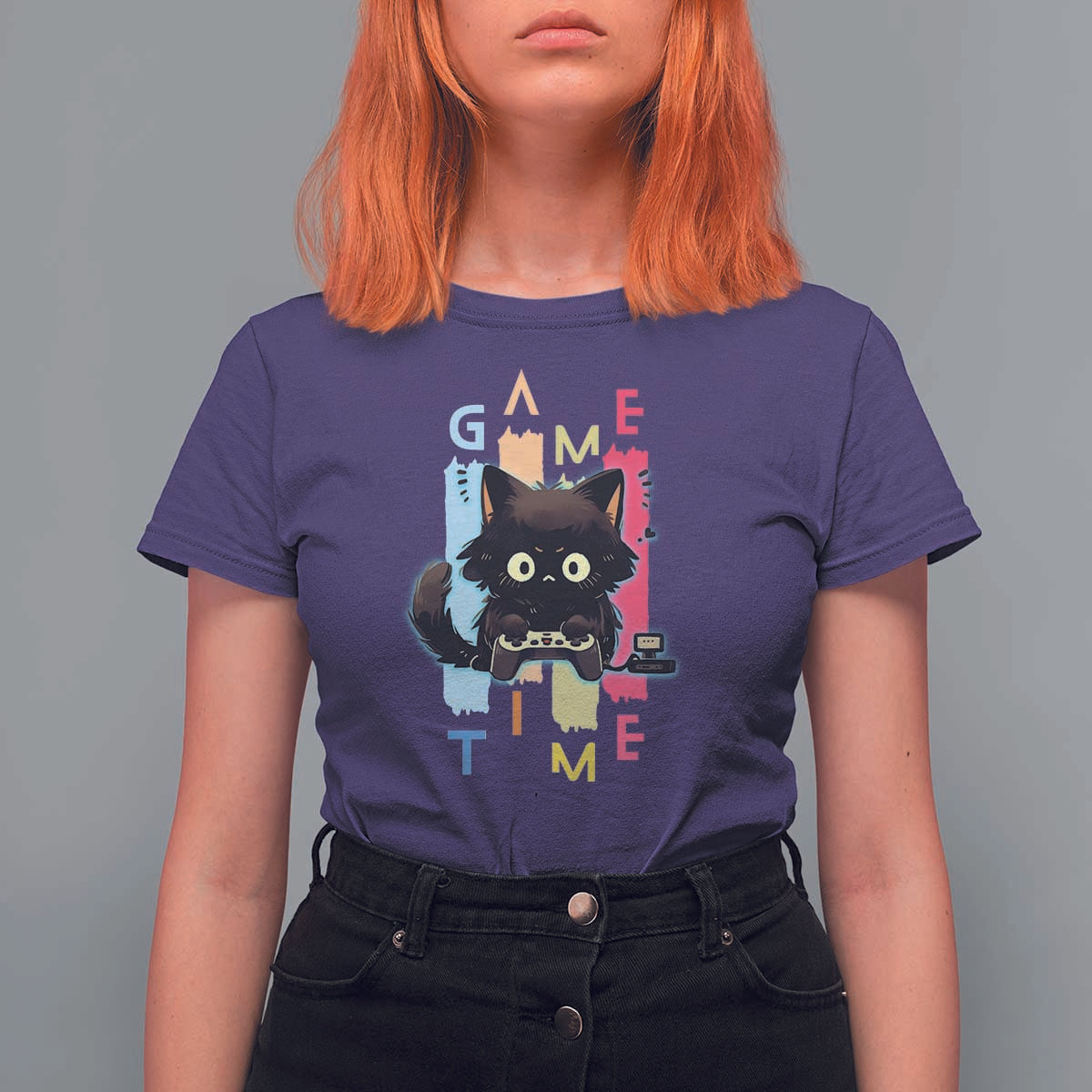 Game Time T Shirt For Women Cute Black Cat Gamer Lover Gift - Wonder Print Shop