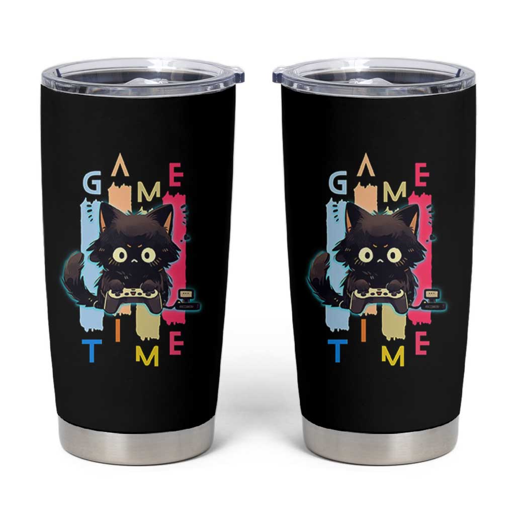Game Time Tumbler Cup Cute Black Cat Gamer Lover Gift