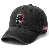 Game Time Washed Cotton Baseball Cap Cute Black Cat Gamer Lover Gift
