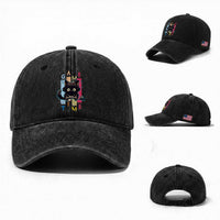 Game Time Washed Cotton Baseball Cap Cute Black Cat Gamer Lover Gift